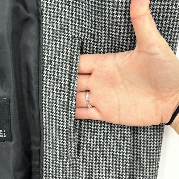 Zara Man Houndstooth Button Front Pea Coat Men’s Size Large - Picture 10 of 13